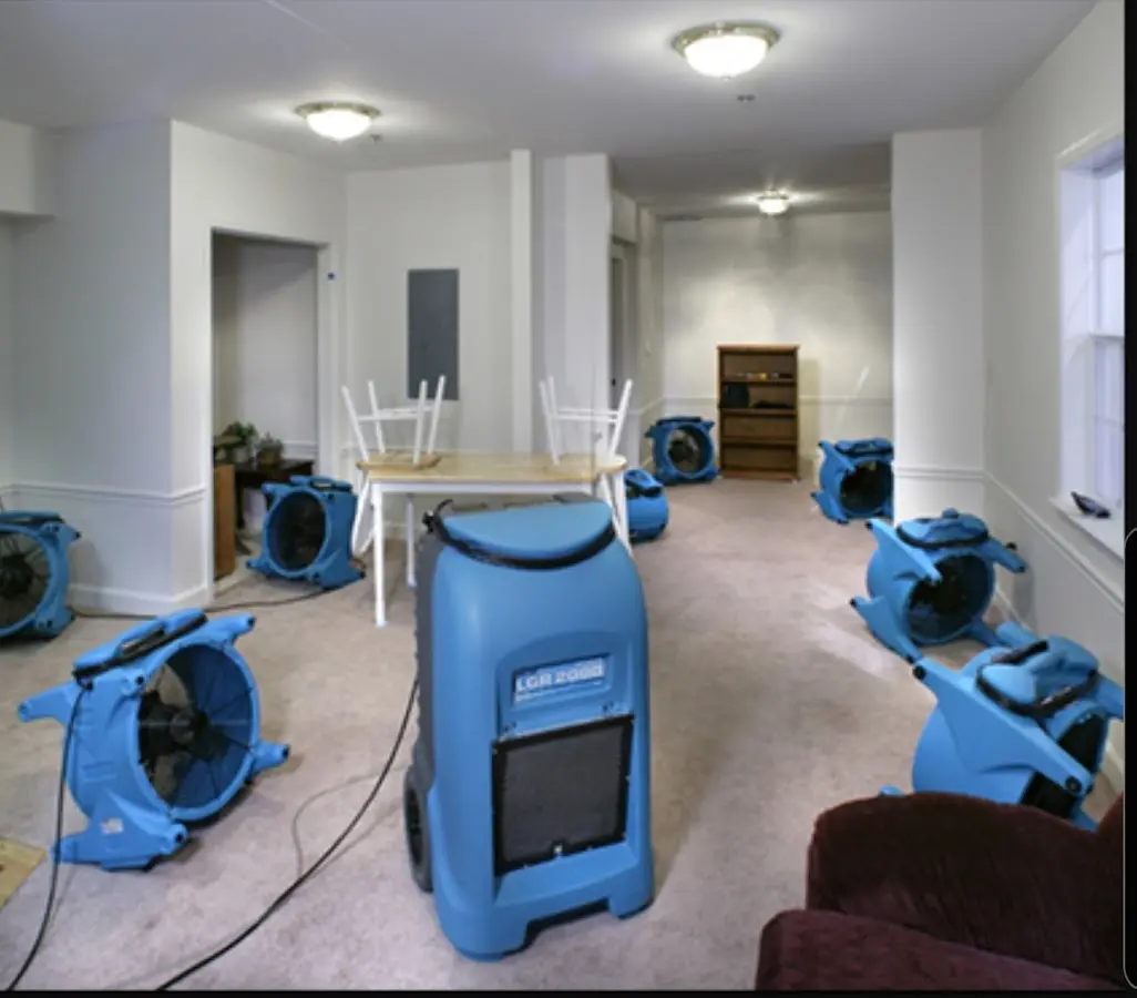 Air movers and dehumidifier setup for Water Damage Restoration in Waynesboro